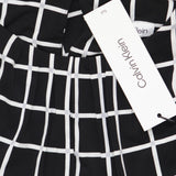 Calvin Klein Womens Printed Pleat-Neck Blouse CSE1676F Black / Cream M