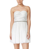 City Studios Juniors Embellished Pleated-Bodice Party Dress White 9