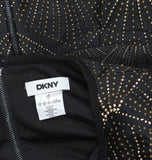 DKNY Womens Short Sleeve Jewel Neck Mini Fit and Flare Dress Black/Gold 12