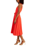 Tahari ASL Womens Fringe-Tie Georgette Dress Red 4