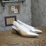 Franco Sarto Racer Slingback Low Block Heel Pointed Toe Pump Silver Gray 6.5M