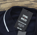 Spring + Mercer Collar Short Sleeve Sweater Polo Shirt Navy Blue / White XL