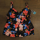 Swim Solutions Tiered Floral-Print One Piece Floral Park Black Multi 22W