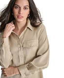 DKNY Womens Long Sleeve Point Collar Pocket Shirt UG4TT666 Trench Brown XS