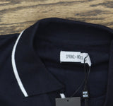 Spring + Mercer Collar Short Sleeve Sweater Polo Shirt Navy Blue / White XL