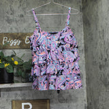 Island Escape Karma Paisley Tiered Tankini Swim Top E770260 Black Multi 20W