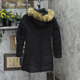 Tommy Hilfiger Womens Faux-Fur-Trim Hooded Chevron Puffer Coat Black XS
