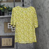 Ny Collection Plus Size Top with Short Balloon Sleeves Yellow Black Floral 3X