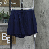 Cupshe Womens Drawstring Ruffled Wide Leg Shorts Navy Blue M