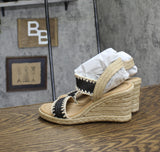 Easy Spirit Womens Ariella Espadrille Wedge Sandals Black / Natural Brown 7M