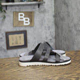 Bearpaw Leather Buckle Strappy Slip On Open Toe Sandals Black / Gray Multi 6M