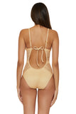 Becca Polished Crochet Plunge One Piece Womens Swimsuit 921057 Gold Yellow M