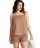 State Of Day Sleeveless Pajama Shirt Top Linen Blend Natural Umber Brown L