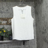 Calvin Klein Womens Sleeveless V-Neck Top Woven 44C191G Tofu Off White M