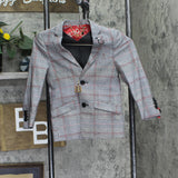 Elie Balleh Big Boys Slim Fit Blazer Suit Jacket Coat Cayenne Gray Plaid 6