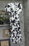 Seven Islands Womens Woven V-Neck Maxi Puff Sleeve Dress Black / White 1X