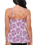 Swim Solutions Print Tiletale  V-Neck Tankini Swim Top Magenta Purple / White 10