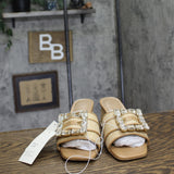 A New Day Kathleen Raffia Buckle Block Heels 92611276 Beige Brown 6.5M