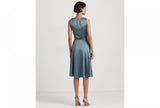 Lauren Ralph Lauren Belted Charmeuse Cocktail Dress Highland Sea Blue Green 8