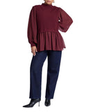ELOQUII Womens Plus Size Twofer Sweater with Chiffon Maroon Banner Red 22W / 24W