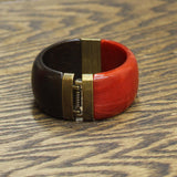 Premier Design Faux Wood Spring Hinge Bangle Bracelet Red / Brown 2.5"