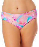 Salt + Cove Trendy Tie-Dye Bikini Bottom With Ruched Side Tabs Pink Multi 0X