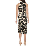 Rachel by Rachel Roy High-neck Back zip Fitted Midi Dress Black Bouquet XL