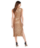 Anne Klein Womens Sleeveless Draped Mock Neck Sequin Midi Dress Gold Yellow L