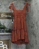 Trixxi Juniors Square-Neck Tie-Strap Fit Flare Mini Dress Brown Orange S