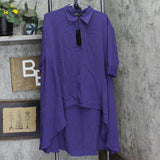 DG2 by Diane Gilman Womens Flowy Button Up Tunic Blouse Shirt Top Purple L