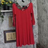 24Seven Knit Midi Criss Cross Cold Shoulder 3/4 Flare Sleeve Dress Dark Red M