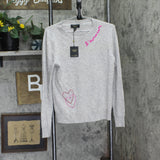 Charter Club Women's Cashmere L'Amour Embroidered Crewneck Sweater Gray M