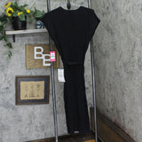 Vince Camuto Womens Textured-Knit Cap-Sleeve Midi Dress Black L