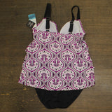Swim Solutions Printed Tiered Fauxkini One-Piece Swimsuit Magenta Purple 14