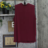 Susan Graver Knit Sleeveless Tie Front Blouse Shirt Top Evening Wine Red XL