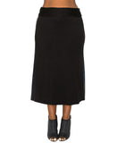 Coin 1804 Womens Plus Size Sequin Side Contrast Fold Over Midi Skirt Black 3X