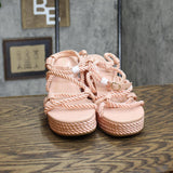 Guess Womens Natesha Strappy Rope Wedges Sandals Shoes GWNATESHA Pink 9M