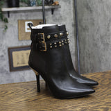 Michael Michael Kors Amal Studded Leather Ankle Boots Stiletto Heel Black 6M