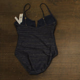 Bleu Rod Beattie Womens V-Neck One-Piece Swimsuit Lurex Midnight Blue / Gold 14