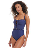 Bar III Womens Wave Solids Tie-Front One Piece Swimsuit Nautical Blue S