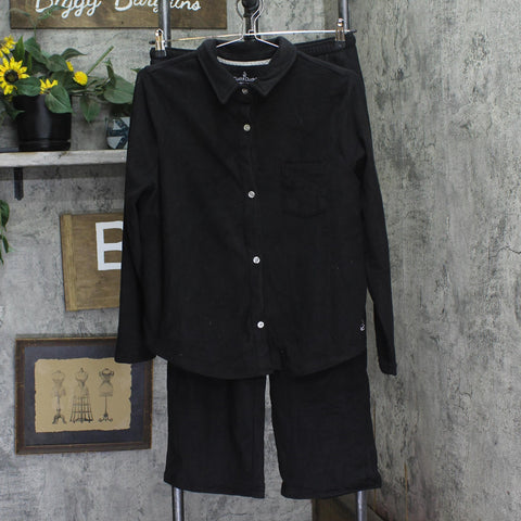 Cuddl Duds Fleece Stretch Notch Collar Pajama Set Two Piece A662811 Black PM