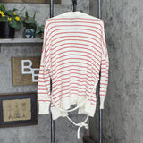 Who What Wear Women's Striped Long Sleeve Wrap Cardigan Ivory / Red Stripe 2XL