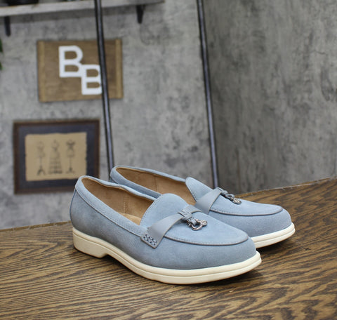 Giani Bernini Womens Lesleee Slip-On Memory Foam Loafers Light Blue Suede 6M