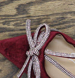 A New Day Rhinestone Bow Velvet Heels 94656737 Burgundy Red 7M