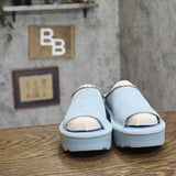 Bearpaw Open Toe Platform Suede Slip On Slide Sandals Tourmaline Blue 9M