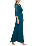 DKNY Chiffon Balloon-Sleeve Faux Wrap Side Slit Maxi Dress Forest Green 8