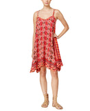 Teeze Me Juniors Printed Handkerchief-Hem Shift Dress Red Paisley M