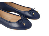 Lauren Ralph Lauren Womens Jayna Flat Leather Bow Refined Navy Blue 6.5B