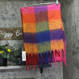 Steve Madden Brushed Plaid Blanket Warm Fringe Scarf Oversized Warm Blue Multi