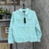 DG2 Womens Ruffle Hem Jean Trucker Jacket 688254 Aqua Blue Green XL